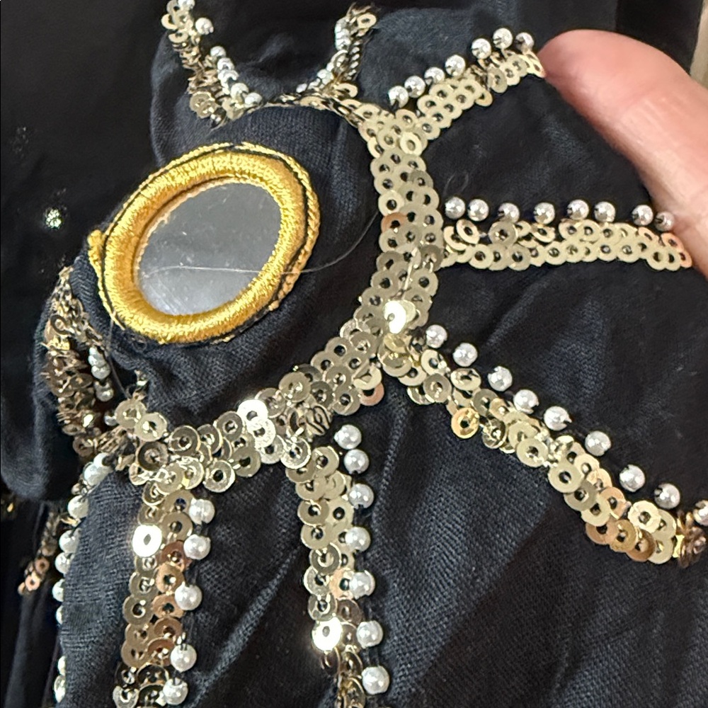 Papa Pia Black and Gold Kimono Sleeve V-Neck Front and Back Maxi Dress O/S - Picture 4 of 10